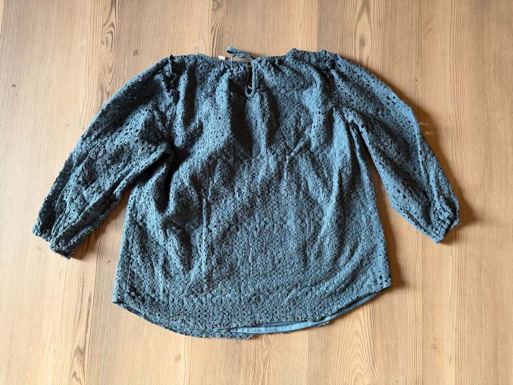 LC Lauren Conrad Teal Lace Eyelet Blouse with Back Tie - Picture 3 of 7
